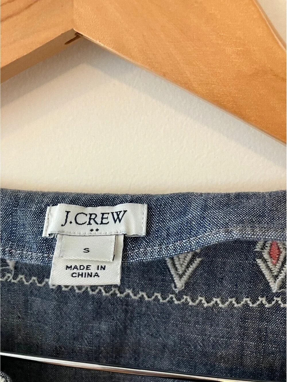 J.Crew Womens S Blue Chambray Shift Dress Embroidered Yoke Cotton Tunic Denim